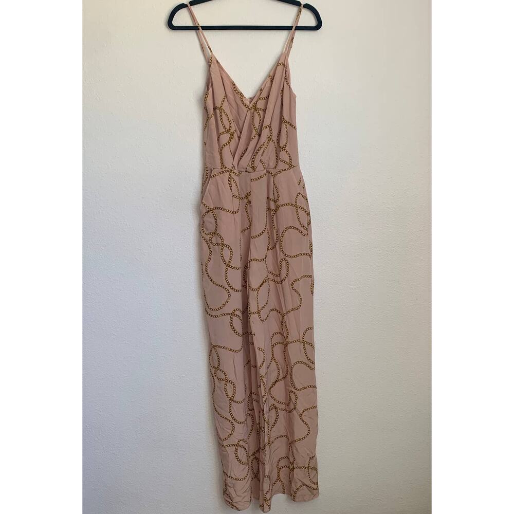 L'AGENCE Blush Chain-Print Silk Slip Jumpsuit